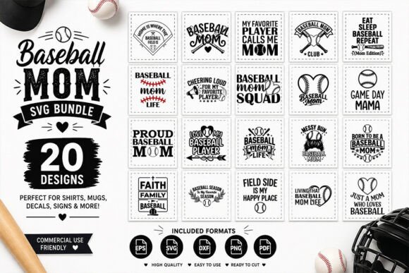 20 Baseball Mom SVG Bundle: Graphics for T-Shirt Designs