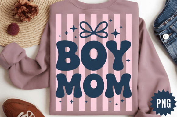Boy Mom Retro Striped PNG: Graphics & Illustrations